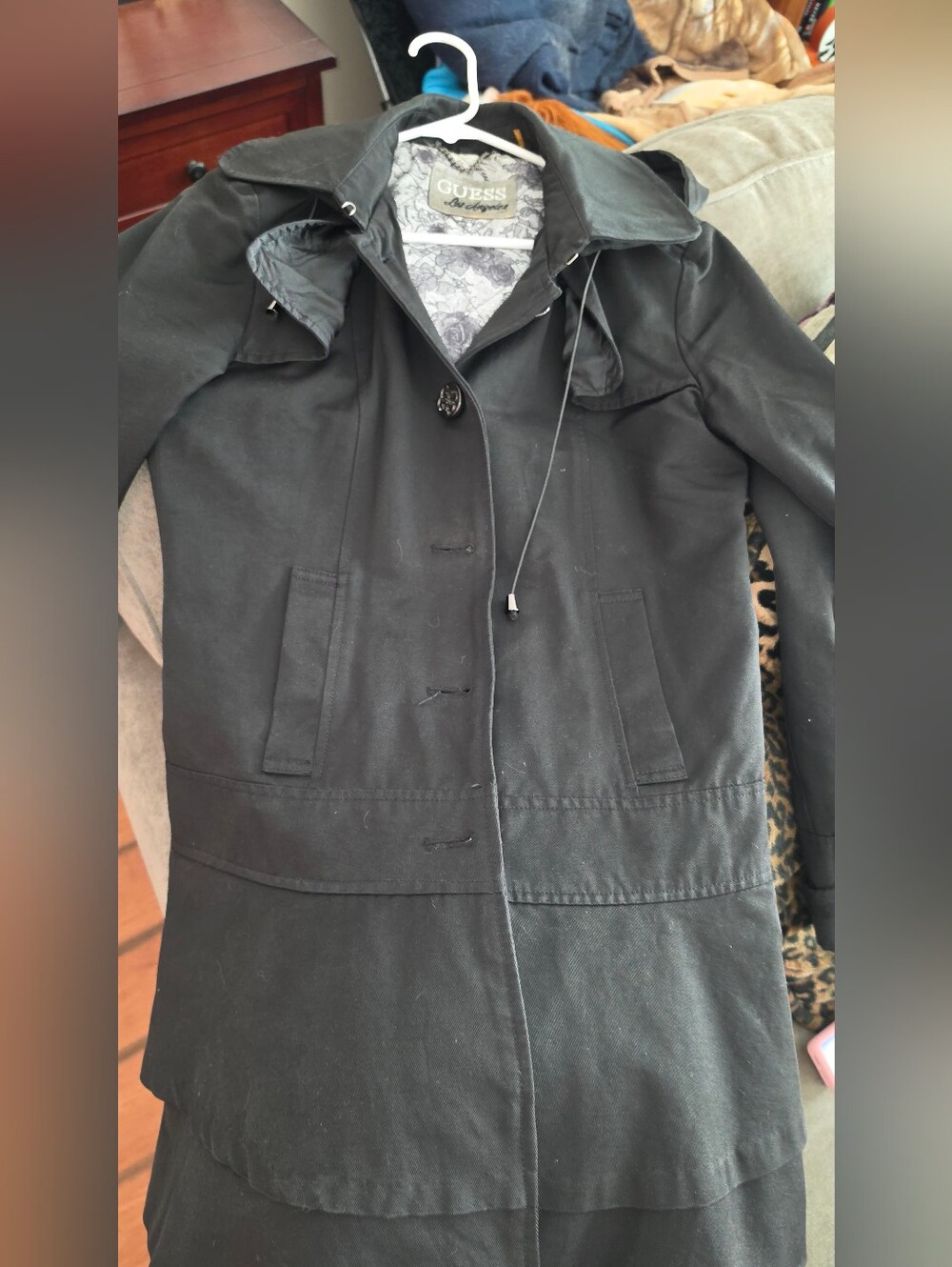 Guess Black Women's Trench with Hood